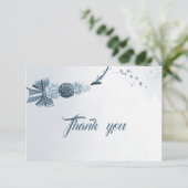 Navy Dusty Blue Flowers & Bow Dank u kaart (Staand voorkant)