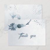 Navy Dusty Blue Flowers & Bow Dank u kaart (Voorkant / Achterkant)