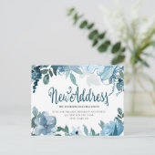 Navy Dusty Blue Flowers Cute Change Address Briefkaart (Staand voorkant)