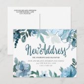 Navy Dusty Blue Flowers Cute Change Address Briefkaart (Voorkant / Achterkant)