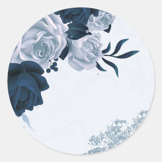 Navy & Dusty Blue Flowers dank u vierkante sticker (Voorkant)