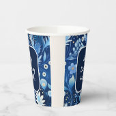 Navy Dusty Blue Flowers Happy Birthday Papieren Bekers (Links)