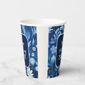 Navy Dusty Blue Flowers Happy Birthday Papieren Bekers (Rechts)