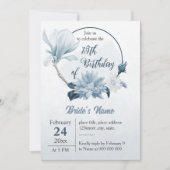 Navy Dusty Blue Flowers Verjaardag Kaart (Voorkant)