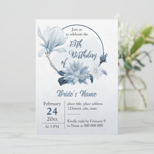 Navy Dusty Blue Flowers Verjaardag Kaart (Staand voorkant)