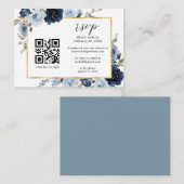 Navy Dusty Blue Gold Floral QR Code Weddenschap RS Informatiekaartje (Voorkant / Achterkant)