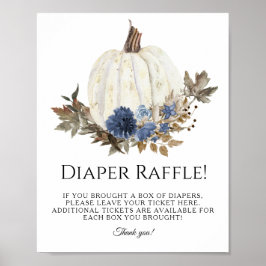 Navy Dusty Blue Herfst Floral Pumpkin Diaper Raffl Poster