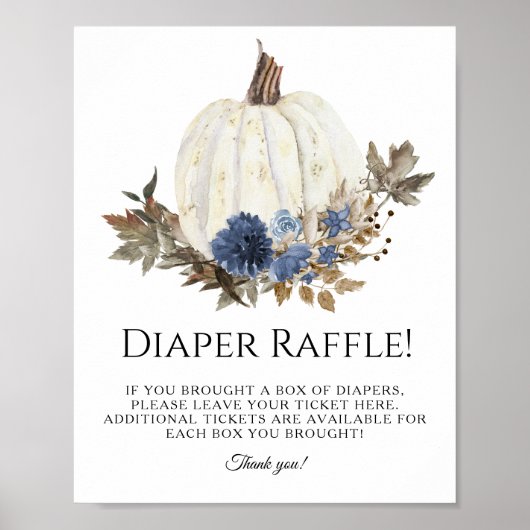 Navy Dusty Blue Herfst Floral Pumpkin Diaper Raffl Poster (Voorkant)