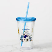 Navy Dusty Blue Ivory Floral Gold Splatter Acryl Drinkbeker (Achterkant)