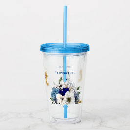 Navy Dusty Blue Ivory Floral Gold Splatter Acryl Drinkbeker