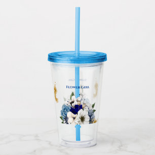 Navy Dusty Blue Ivory Floral Gold Splatter Acryl Drinkbeker