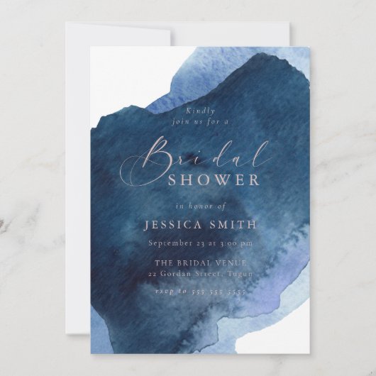 Navy Dusty Blue Ocean & Blush Bridal Shower Kaart (Voorkant)