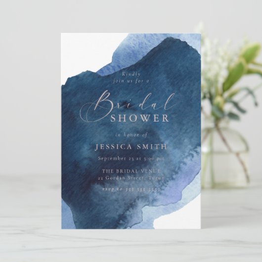 Navy Dusty Blue Ocean & Blush Bridal Shower Kaart (Staand voorkant)