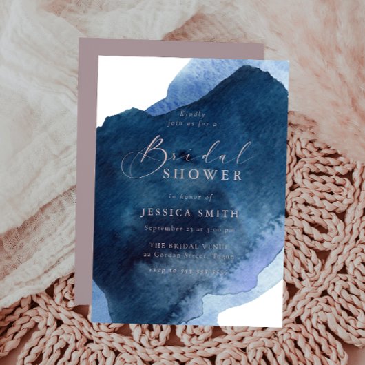 Navy Dusty Blue Ocean & Blush Bridal Shower Kaart