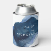 Navy Dusty Blue Ocean Waterverf Wedding Blikjeskoeler (Blikje Voorkant)