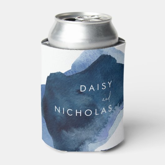 Navy Dusty Blue Ocean Waterverf Wedding Blikjeskoeler (Blikje Voorkant)