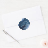 Navy Dusty Blue Ocean Waterverf Wedding Ronde Sticker (Envelop)