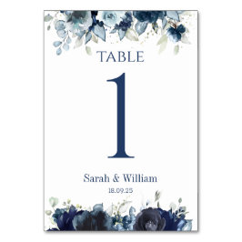 Navy & Dusty Blue Peony Trouwtafel Nummer Kaart