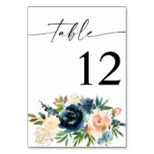 Navy, Dusty Blue & Pink Floral Table Number Kaart (Achterkant)