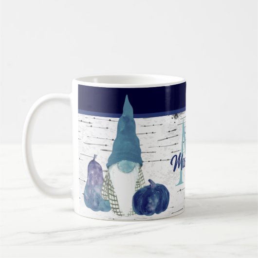 Navy Dusty Blue Pumpkin Gnomes Aspen Rustic House Koffiemok (Links)