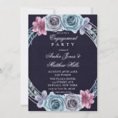 Navy Dusty Blue Roos Floral Engagement Party Kaart (Voorkant)