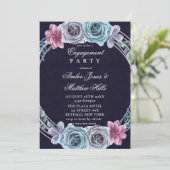 Navy Dusty Blue Roos Floral Engagement Party Kaart (Staand voorkant)