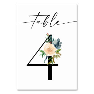 Navy, Dusty Blue & Roze Floral Table Number 4 Kaart