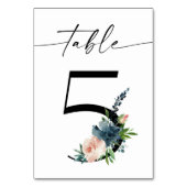Navy, Dusty Blue & Roze Floral Table Number 5 Kaart (Achterkant)