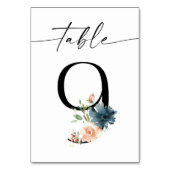Navy, Dusty Blue & Roze Floral Table Number 9 Kaart (Achterkant)