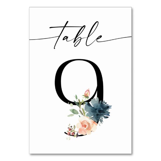 Navy, Dusty Blue & Roze Floral Table Number 9 Kaart (Voorkant)