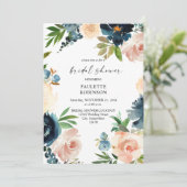 Navy & Dusty Blue, Roze Floral Vrijgezellenfeest Kaart (Staand voorkant)