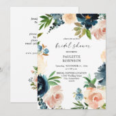 Navy & Dusty Blue, Roze Floral Vrijgezellenfeest Kaart (Voorkant / Achterkant)