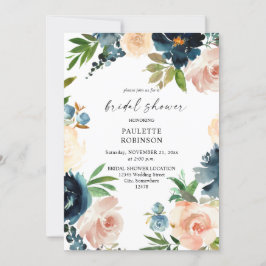 Navy & Dusty Blue, Roze Floral Vrijgezellenfeest Kaart