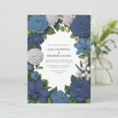 Navy, Dusty Blue & Silver Floral Wedding Kaart (Staand voorkant)