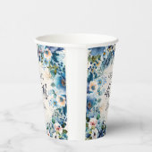 Navy Dusty Blue Waterverf Floral 40th Birthday Papieren Bekers (Rechts)