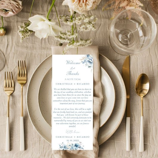 Navy Dusty Blue Welkom & dank u Wedding note