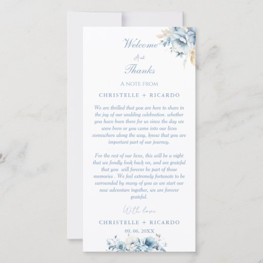 Navy Dusty Blue Welkom & dank u Wedding note (Voorkant)