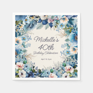 Navy Dusty Blue White Floral 40e verjaardag Servet