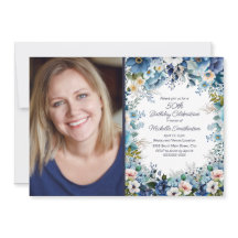 Navy Dusty Blue White Floral 50th Birthday Foto