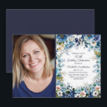 Navy Dusty Blue White Floral 50th Birthday Foto Kaart<br><div class="desc">Stoffig blauw,  marineblauw en witte waterverf bloemige 50e verjaardagsfeest fotouitnodiging voor vrouwen. Neem contact met mij op voor hulp bij uw aanpassingen of om aanvullende matching- of coördinatieproducten voor uw evenement aan te vragen.</div>