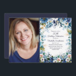 Navy Dusty Blue White Floral 50th Birthday Foto Kaart<br><div class="desc">Stoffig blauw,  marineblauw en witte waterverf bloemige 50e verjaardagsfeest fotouitnodiging voor vrouwen. Neem contact met mij op voor hulp bij uw aanpassingen of om aanvullende matching- of coördinatieproducten voor uw evenement aan te vragen.</div>