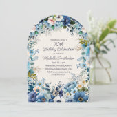 Navy Dusty Blue White Floral 70th Arch Verjaardag Kaart (Staand voorkant)
