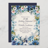 Navy Dusty Blue White Floral 75e verjaardag Kaart (Voorkant / Achterkant)