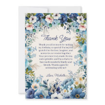Navy Dusty Blue White Floral Birthday Thank You