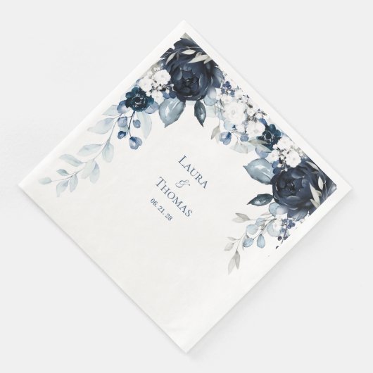 Navy Dusty Blue & White Garden Elegant Wedding Servet (Hoek)