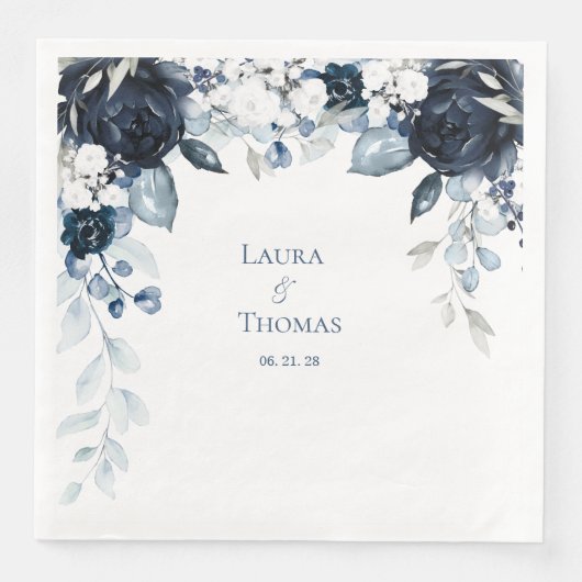 Navy Dusty Blue & White Garden Elegant Wedding Servet (Voorkant)