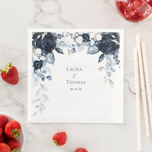 Navy Dusty Blue & White Garden Elegant Wedding Servet (Insitu)