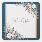 Navy Dusty Pink Rose Blue Floral Gold Frame Vierkante Sticker (Voorkant)