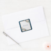 Navy Dusty Pink Rose Blue Floral Gold Frame Vierkante Sticker (Envelop)
