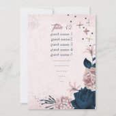 Navy & Dusty roos Flowers Zittafel nummer Kaart (Voorkant)